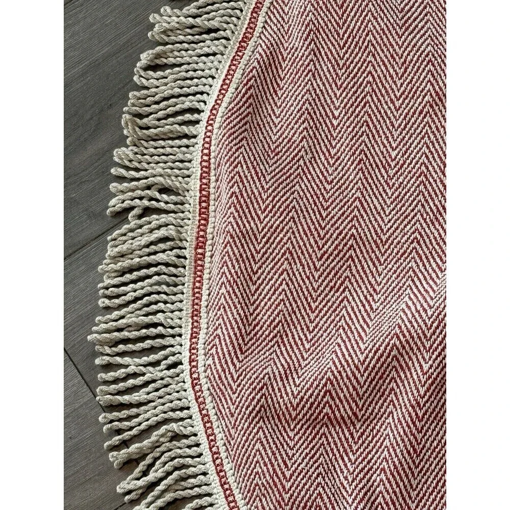 Merry Christmas Tree Skirt Boho Bohemian Farmhouse Chic Red Beige Fringe 48